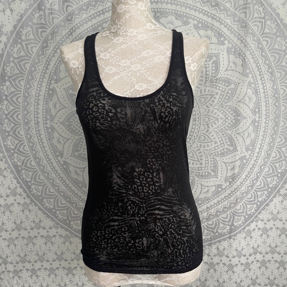 Nwt $22 Grane Urban Outfitters Black Burnout Animal Print Tank Top Shirt Sheer M
